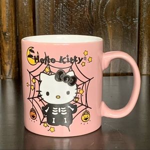 Hello Kitty Pink Halloween Mug - Skeleton Spider Web Bats Stars Pumpkins